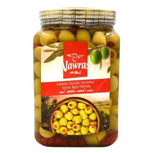 D - NAWRAS GREEN OLIVES WITH RED PEPPER 12X400G