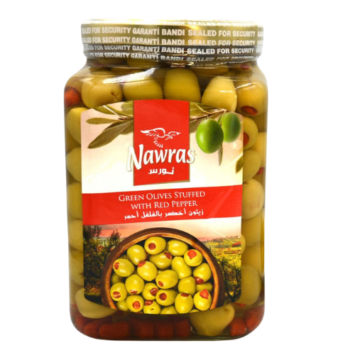 D - NAWRAS GREEN OLIVES WITH RED PEPPER 6X900G					