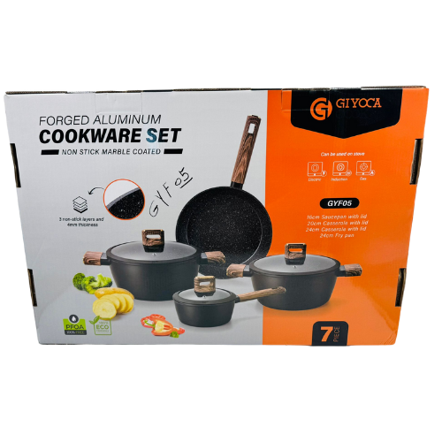 YC7 - GIYOCA ALUMINUM NON STICK MARBLE COATED COOKWARE SET 7pcs - 1x1 