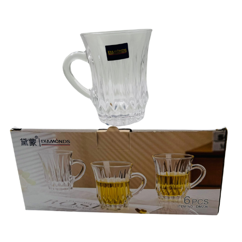 YC2 -T- DIAMONDS TEA CUP GLASS WITH HANDLE DM236 - (1x6pcs)x6
