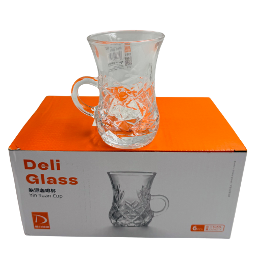 YC2 -T- DELI TEA GLASS TEA CUPS WITH HANDLE - TCF053 -(1X6)x6 
