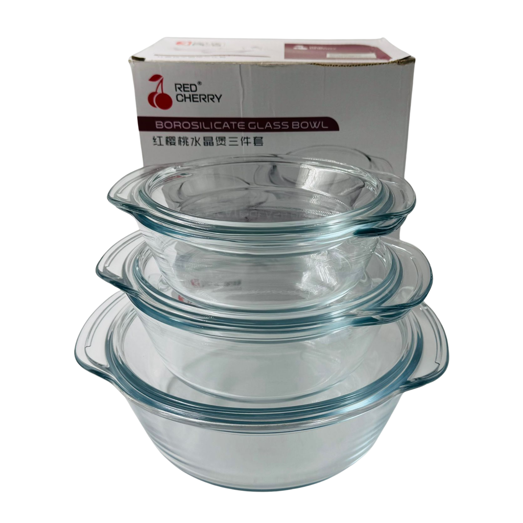 YC7 -RED CHERRY BOROSILICATE GLASS BOWLS (3PC) (GPSJB-T) -1x1 