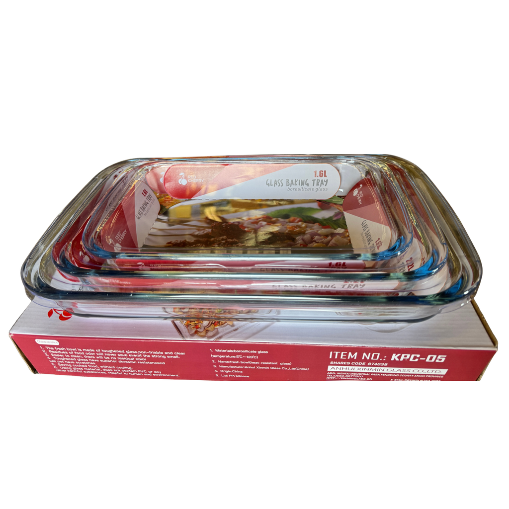 YC7-RED CHERRY BOROSILICATE BAKING TRAY RECTANGLE(KPC-05) (3PC) -1x1  