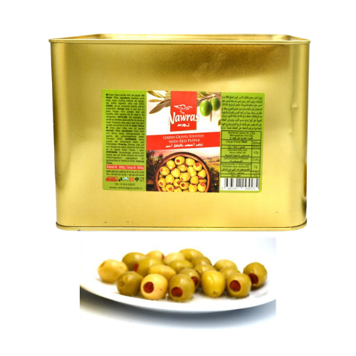 [D-13671] D-T-NAWRAS GEMLIK GREEN OLIVES WITH RED PEPPER 1X5KG					