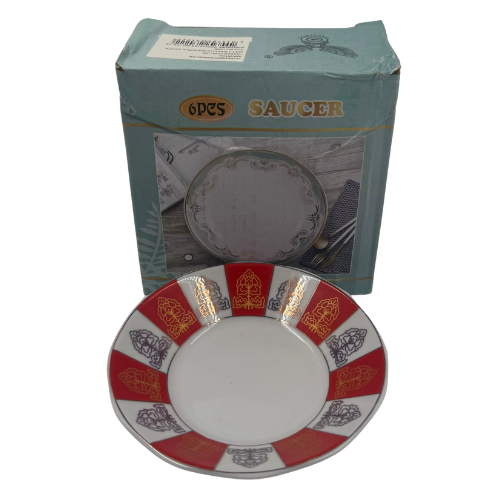[YC4-14072] YC4 -TS-CERAMIC SAUCER WHITE & RED (XGN01)- (1x6pcs)x6